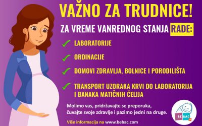 Procedura čuvanja matičnih ćelija u Seracell i VITA 34 biomedicinskim centrima ostaje nepromenjena i tokom vanrednog stanja, jer predstavlja važnu medicinsku proceduru